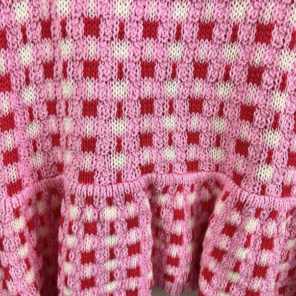 New Paid Crochet Entro Pink Red Knit Ruffle Crop Top Large Cotton Boho Kidscore - Picture 6 of 13